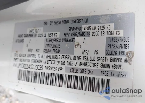 2012 Mazda Mazda5 Sport from USA, damaged, VIN JM1CW2BL4C0133038